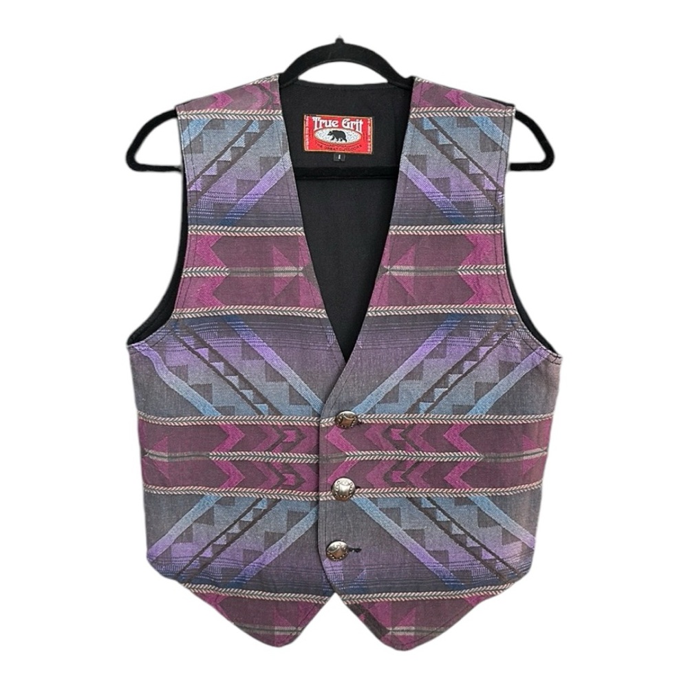 True Grit Purple & Black Geometric Western Vest